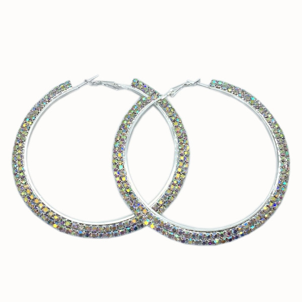 Rhinestone Crystal Large Hoop Earrings AB Rhinestones Round Circle Earrings Delicate Big Hoops Fashion Jewelry for Women