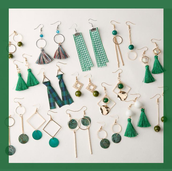 2018 spring and summer new green fresh earring geometric earrings green cloth long fish hook earrings