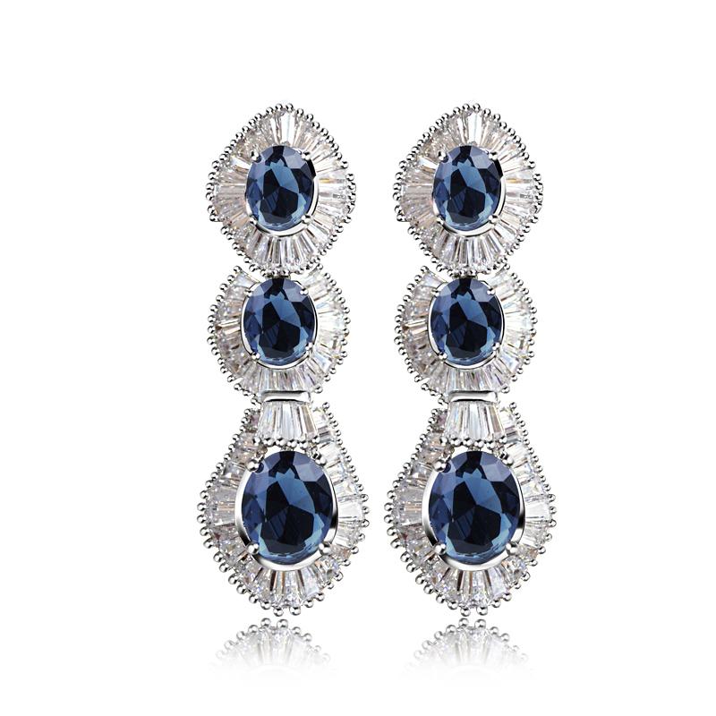 Oval zircon Deluxe Women Tear Drop Shape Long Earrings White Color Zirconia Stone Nickel Free Plated Propose Marriage