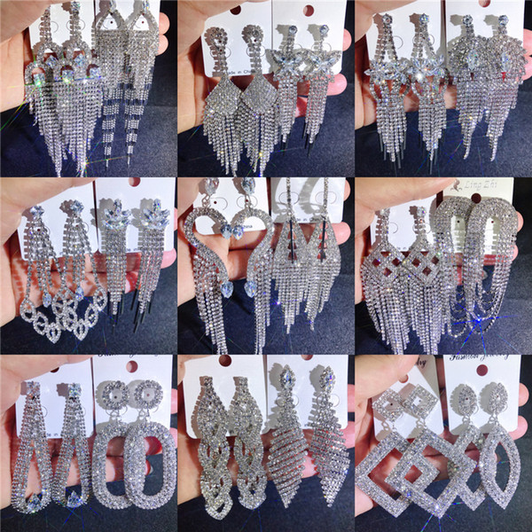 Mix tassel Earrings Bling bling shine full crystal rhinestone claw chain diamond exaggerated earrings boutique wholesales Jewelry DHL