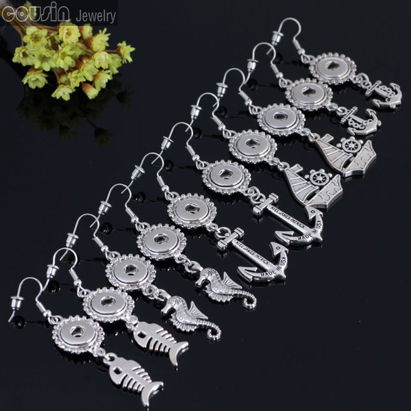 Mixed 12mm Ginger snap jewelry interchangeable button charm Fishbone sea horse symbol Pendant earring 5pcs/lot Free Shipping Cousin Jewelry