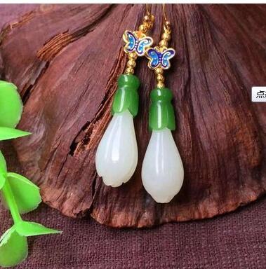 Genuine Hetian Bai Yu Magnolia Silver Jade Earrings Women Earrings Ear Studs Natural Jade A Goods Earrings Wholesale