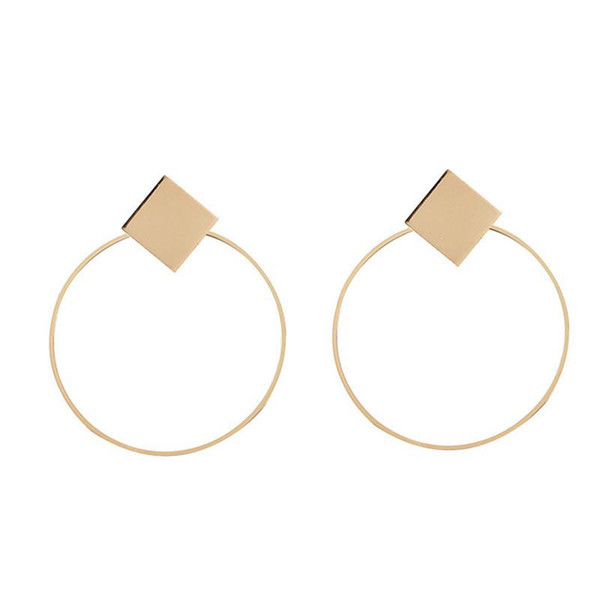 New Fashion Statement Earring Punk Style Silver Gold Color Square Round Circle Dangle Earrings For Women Girls Retro Jewelry