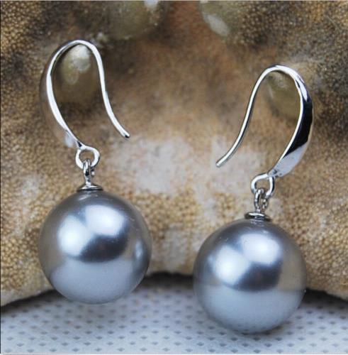 Beautiful AAA+ 16mm Gray South Sea Shell Pearl Earring 14K White Gold