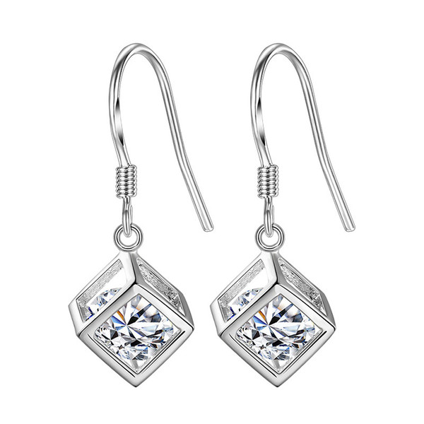 Square Shape Earrings Cubic Zircoina Pendant Earring 925 Silver Square ear rings charm jewelry for women gifts