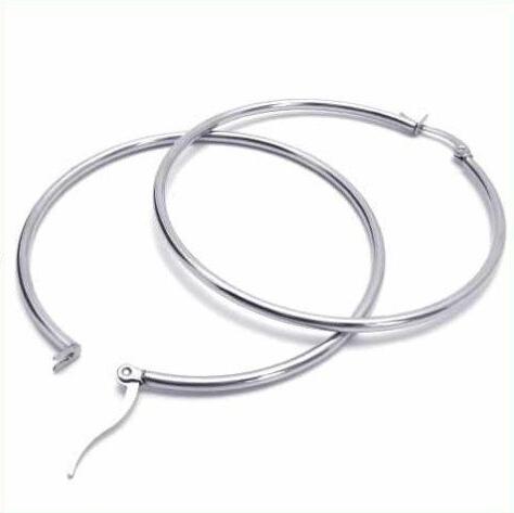 Fashion 6CM Stainless Titanium Steel Silver Simple Slippy Circle Women Hoop Earring