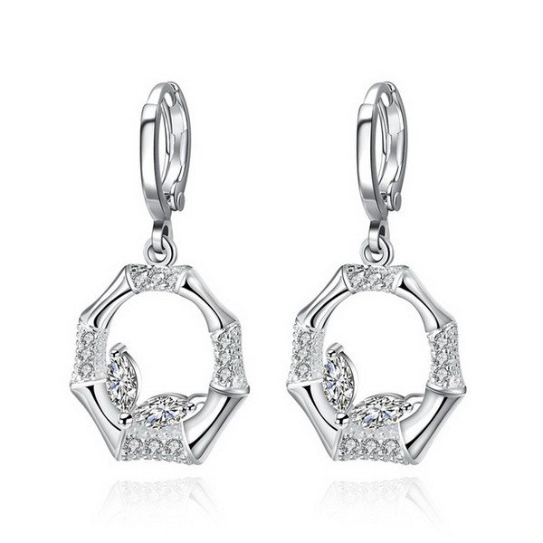 New Fashionable Plated Sterling Silver Bamboo Dangle Earrings Micro inlay zircon crystal Wedding Earring Jewelry For Women