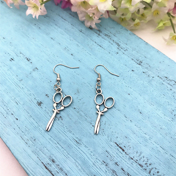 Hot Scissor Dangling Earring Zinc Alloy Antique Silver DIY Fashion Women Girl Hairdresser Shears Jewelry Valentine's Day Present