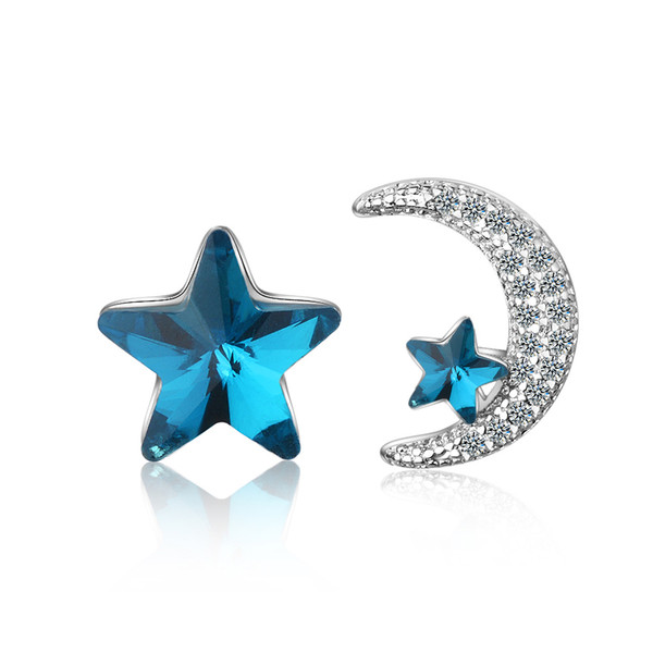 ED659 Earrings Designer Jewelry Fashion Valentine's Day Gifts earnail blue crystal star and white moon lovely