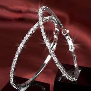 fashion Big Circle Earrings 925 Silver crystal shiny Earring best as women gifts Hoop 30mm~70mm