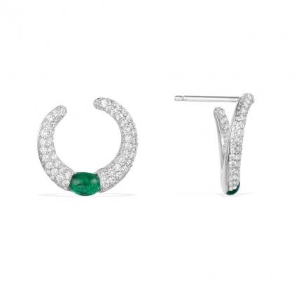 Ring-shaped earrings with Emerald,Hand inlaid diamond,Famous brand high-end fashion Sterling silver with diamond jewelry