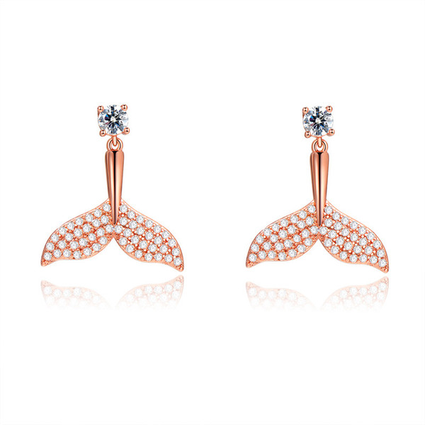 Mermaid tail earrings temperament micro-inlaid zircon dolphins sterling silver pendant crystal jewelry earrings for Mother's Day