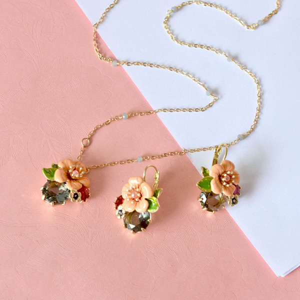 Floral Gem Silver Earrings Necklace Jewelry Set For Women Fashion Designer Luxury Wedding S925 Ear Studs Lady Earring Necklaces