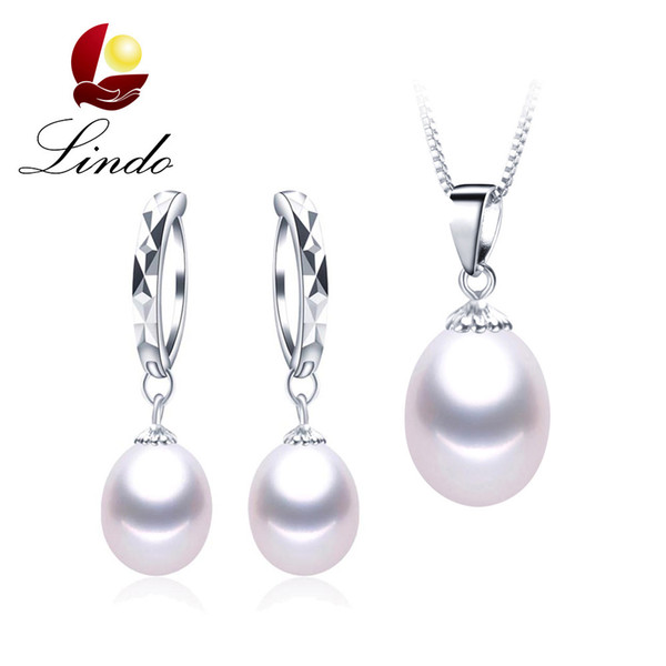 Hot Selling 925 Silver Jewelry Set Elegant 100% Natural Freshwater Pearl Earrings Pendant with Gift Box