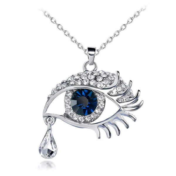 Magic Eyes Eyelashes Tear Drop Austrian Crystal Pendant Necklace Women Jewelry Long Sweater Chain Necklace Girls Gifts