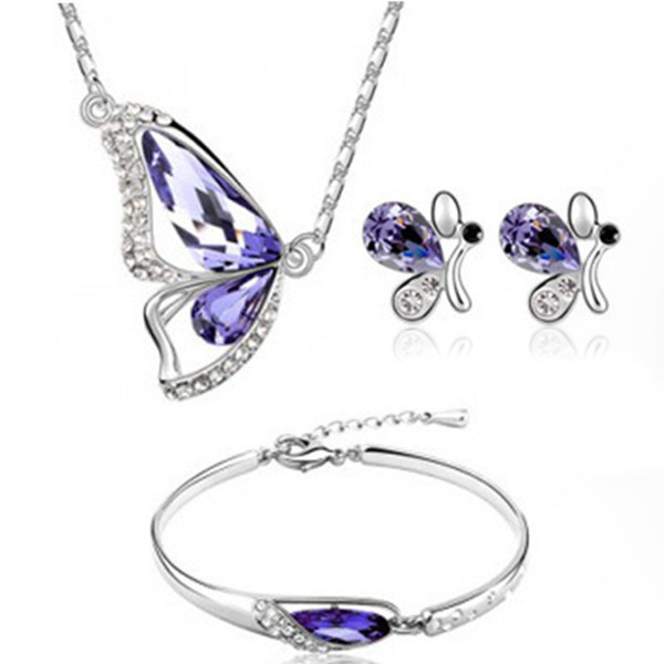 2018 Hot Butterfly Jewelry Sets Necklace + Earring+Bracelet Crystal Set Fashion Jewelry