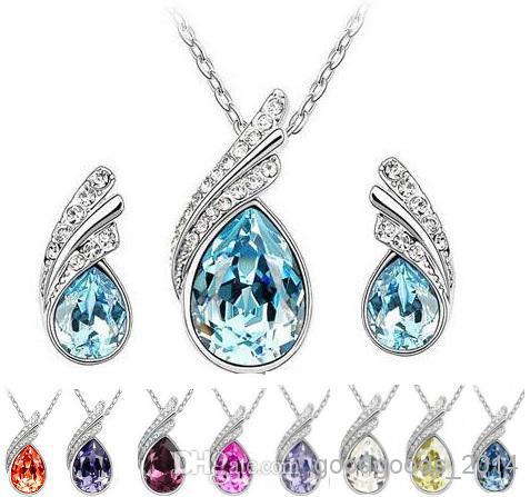 High quality austrian crystal jewelry 925 sterling silver jewelry set with diamonds necklace and a pair of earrings Swarovski Crystal