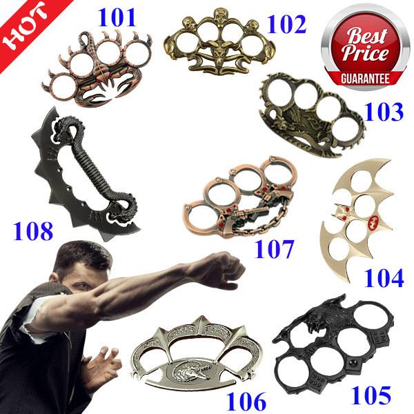 New F-S Chromed Kirsite Brass Knuckles Dusters Outdoor protective equipment men and women self - defense equipment finger ring