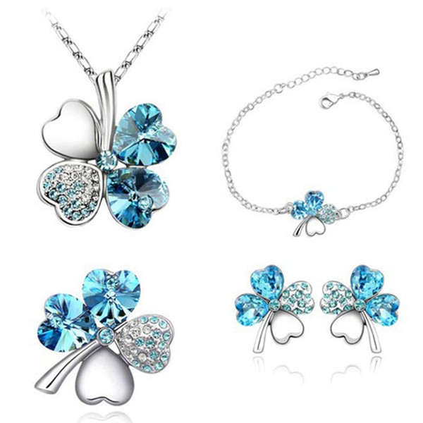 Four Leaf Clover Necklaces Pendants bracelet earring stud brooch Heart Crystal jewelry sets Fashion Jewelry For wedding Drop Ship 162068