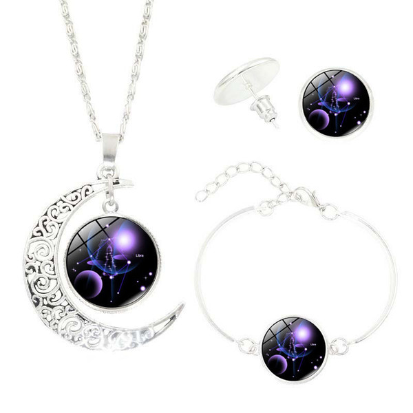 12 Constellations Necklace Bracelet Earrings for Men Women Different Style Zodiac Pendant 3pcs Set Constellations Jewelry