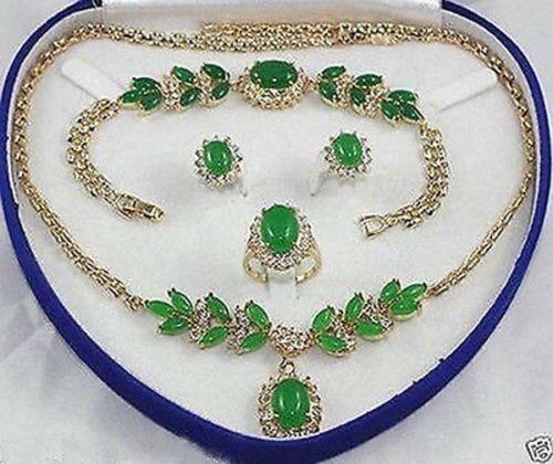 Jewelry green jade Necklace Bracelet Ring Earring Sets