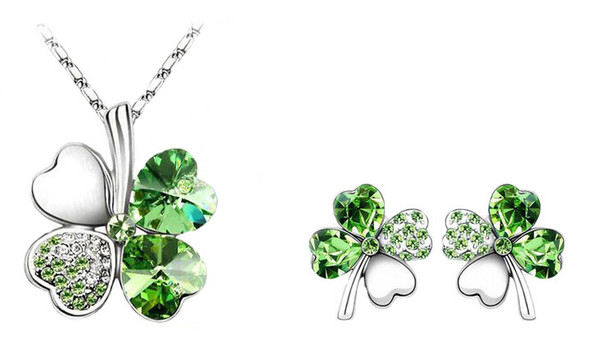 20 Set 18 Colors Woman Austria Crystal Necklace Jewelry Fashion Four Leaf Clover Crystal Rhinestone Necklace 925 Silver Earring Jewelry