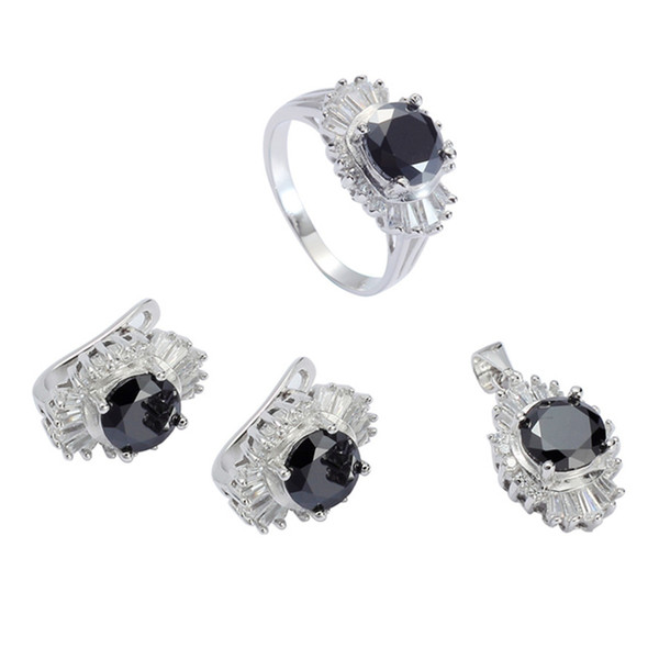 925 sterling silver Promotion heart set (ring/earring/pendant) Noble Generous S-3716set ssz#6 7 8 9 Black Cubic Zirconia The new listing Hot