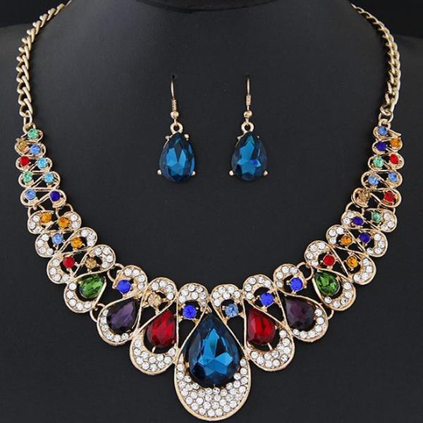 Womens Mixed Style Bohemia color Bib Chain Necklace Earrings Jewelry Perfect Present Jewelry sets Earrings & Necklace sets