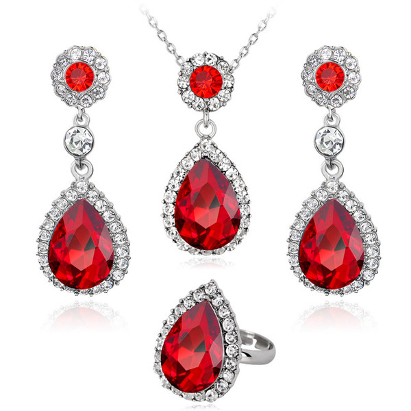 Classic water drop CZ Stone ring Necklace and Earrings Jewelry Sets for Women crystal Luxury Lady Wedding Party Jewelry Set