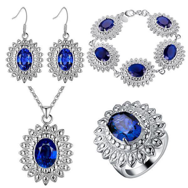 Luxury wedding jewelry sets for brides blue S925 silver