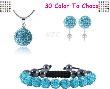 10Pcs/lot 10mm crystal clay fasion new arrival disco bead Rhinestone Set bracelet necklace studs earrings jewelry set hot sale