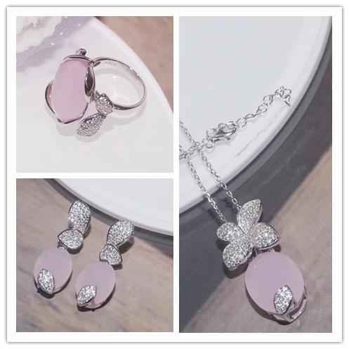 925 Sterling Silver Bridal Jewelry Sets Parure Bijoux Femme Pink White Green Natural Stone Opal Tulip Flowers Jewelry Wedding Sets