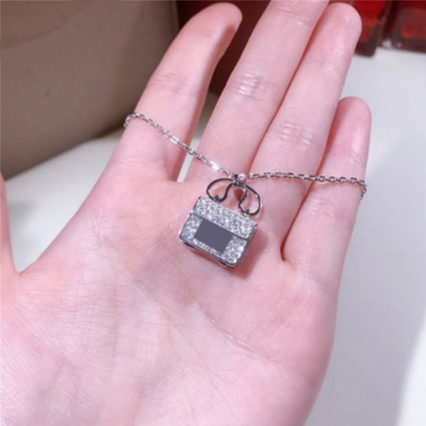 Brand New Luxury Jewelry Pure 100% 925 Sterling Silver Handbag Pendant Pave White Sapphire CZ Diamond Women Wedding Necklace With Chain Gift