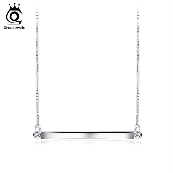 ORSA JEWELS 925 Sterling Silver Bar Pendant Necklaces for Men/Women Genuine Sliver Necklace Fashion Jewelry Lover's Gift SN09