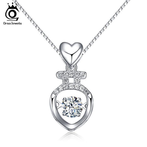 ORSA JEWELS 925 Sterling Silver Necklace Heart Style Pendants Insert Movable Charm CZ Zircon Jewelry SN52