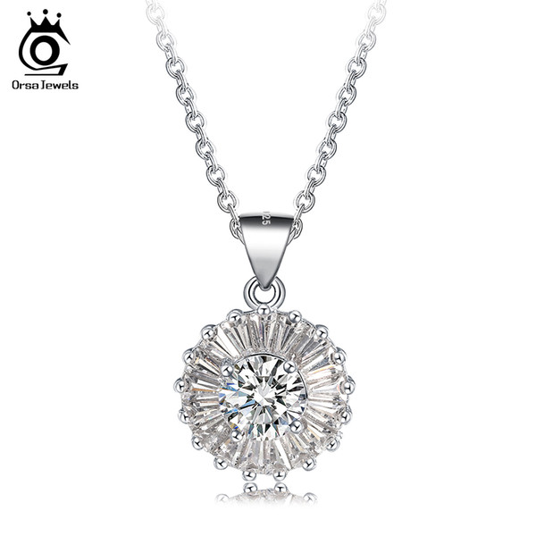 Luxury Real 925 Sterling Silver Round Pendant Necklace with AAA Cubic Zirconia 2017 Fashion Jewels Necklaces SN56