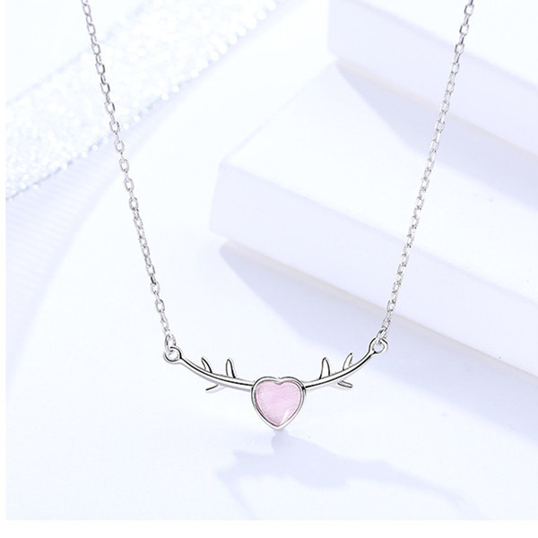 pink heart glass necklaces s925 silver jewelery love pendants for woman lover gifts short thin chains white gold plated wholesales price 1pc