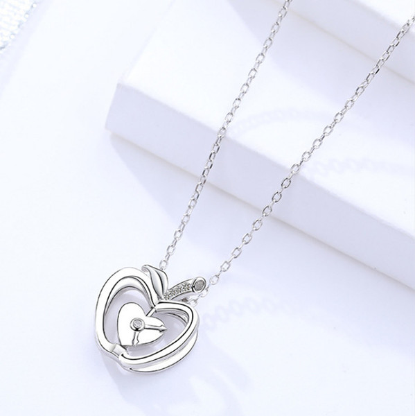 girl's jewelry 925 silver necklaces fruits apple clock heart love pendants crystal for lover fashion short thin chains wholesales price 1pc