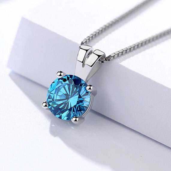 925 Pendants Women's Necklaces Sterling Silver Jewelery Square Small Blue Crystal Charming Fashion Gifts All-Match Accessories 13*8mm 1pc