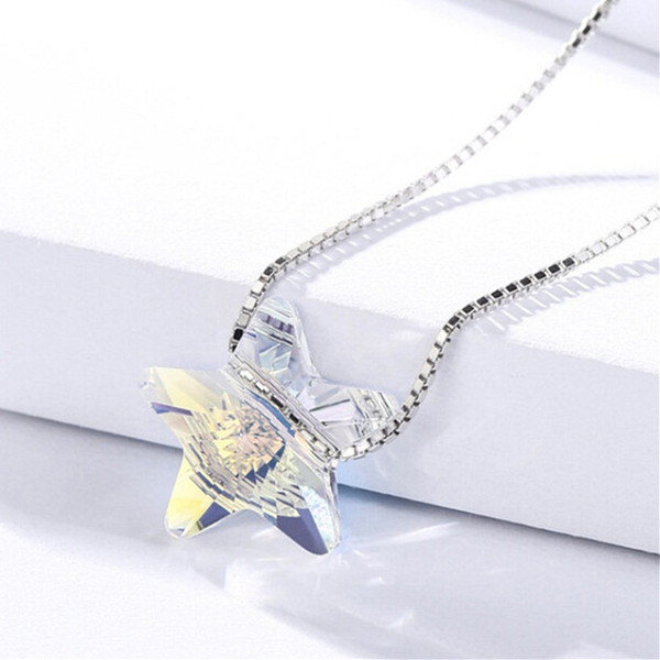 crystal pendants necklaces 925 silver chains cube ball star luxurious lucency charming short choker valentine's day girl fashion jewelry 1pc