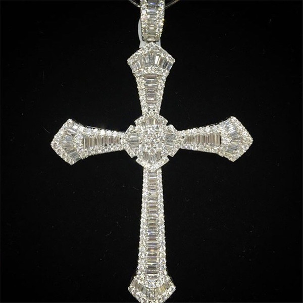 Vecalon Luxury Long Big Cross pendant 925 Sterling silver 5A Cz Stone cross Pendant necklace for Women Men Party Wedding Jewelry