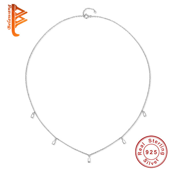 BELAWANG Simple Square Chokers Necklaces Genuine 925 Sterling Silver Necklaces Jewelry 2018 New Women Party Wedding Gift