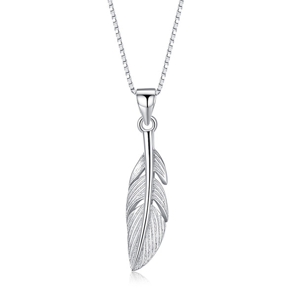 BELAWANG New Fashion Silver Feather Pendant Necklaces for Women Lady Authentic 925 Sterling Silver Wedding Jewelry Accessories