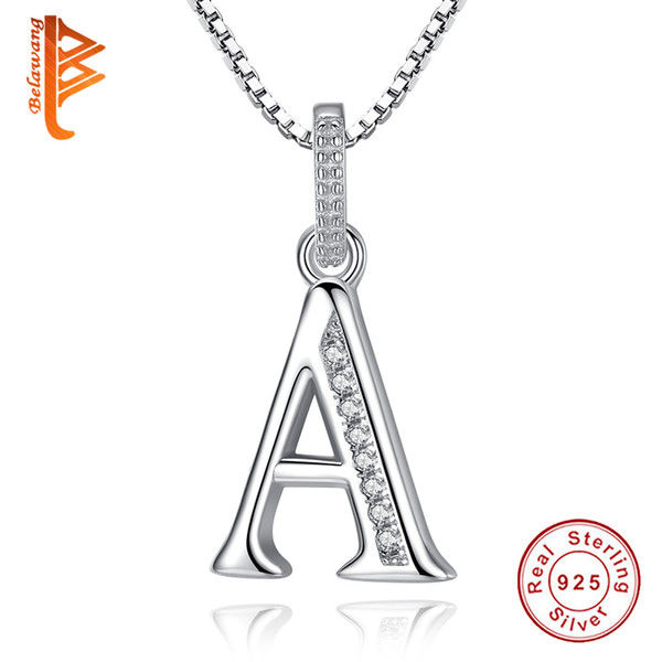 BELAWANG Genuine 925 Sterling Silver Letter A Alphabet Collection Pendant Necklaces for Women Fashion Good Luck Jewelry