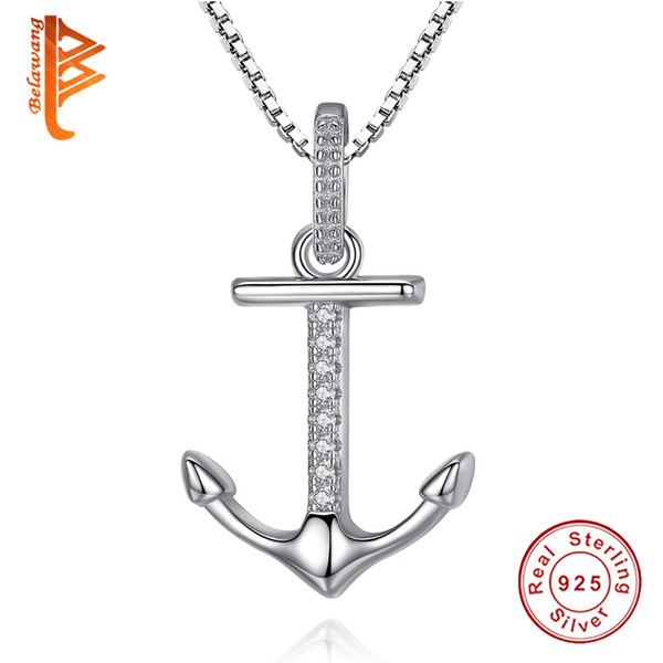 BELAWANG 2018 New Fashion Anchor Pendant Necklace 925 Sterling Silver Cubic Zircon Chains For Women Love Jewelry Anniversary Gift