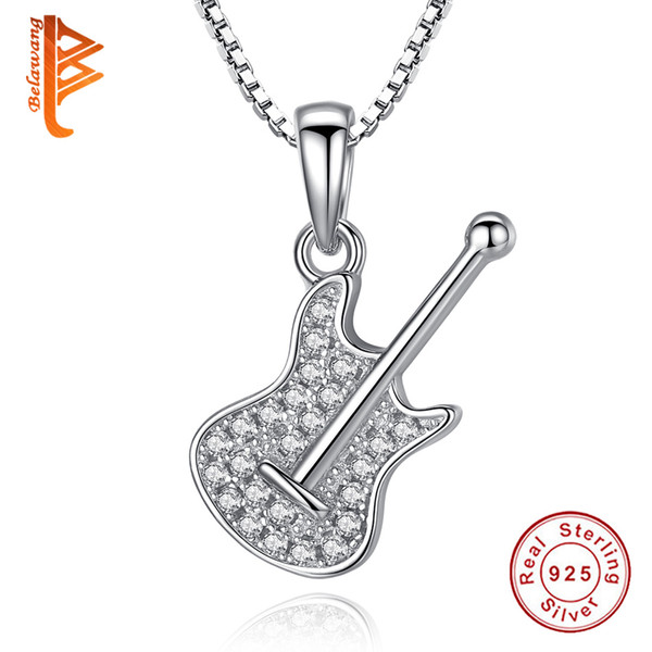 BELAWANG New Collection Guitar Pendant Necklace With CZ for Women 925 Sterling Silver Music Dream Chains Necklace Jewelry Friendship Gift