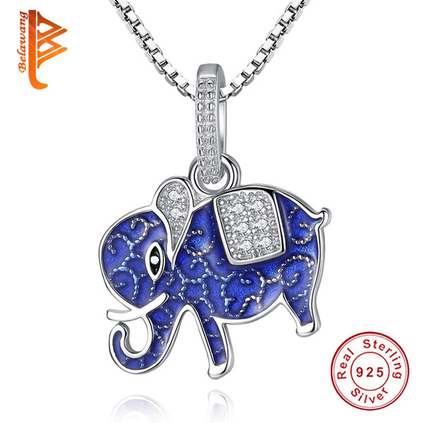 BELAWANG 925 Sterling Silver Lovely Elephant Animal Pendant Necklace for Women Children Authentic 925 Silver Jewelry Gift