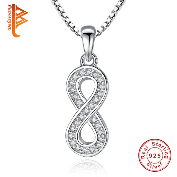 BELAWANG New Collection Infinity Love CZ Pendant Necklace For Women 925 Sterling Silver Chains Necklace Good Luck Jewelry