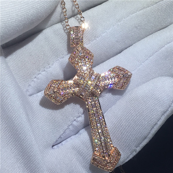 choucong Luxury Big Cross Pendants 5A Cz Rose Gold Filled 925 silver Party Wedding Pendant with Necklaces for Women Men jewelry