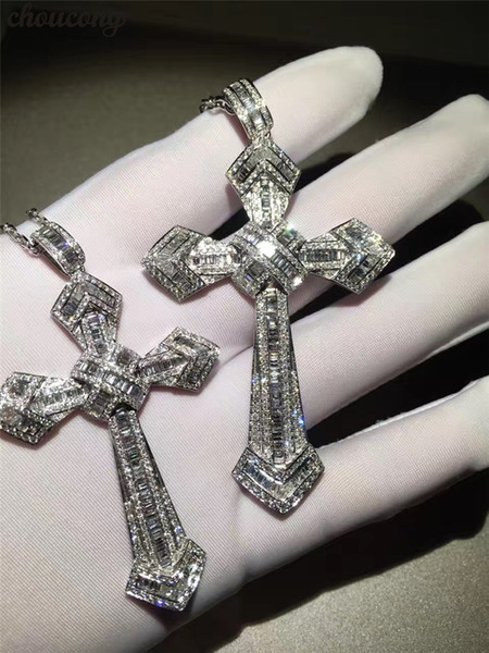 choucong Fashion Big Cross Pendants 5A Zircon Cz 925 Sterling silver Wedding Pendant with Necklaces for Women Men Party jewelry